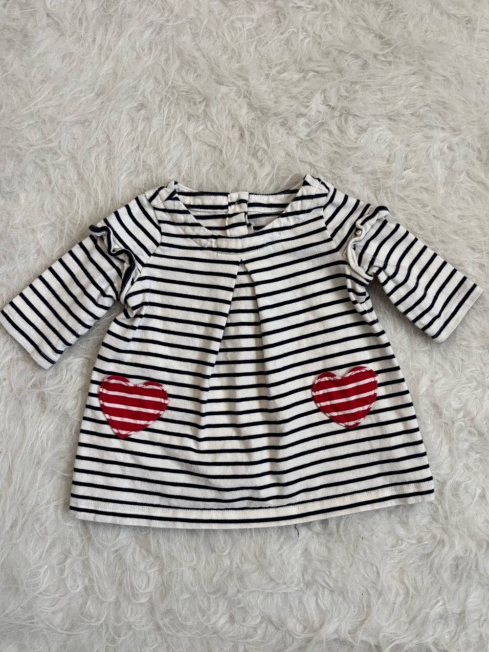 Baby GAP Black & White Striped Dress with Tiny Red Heart Pockets